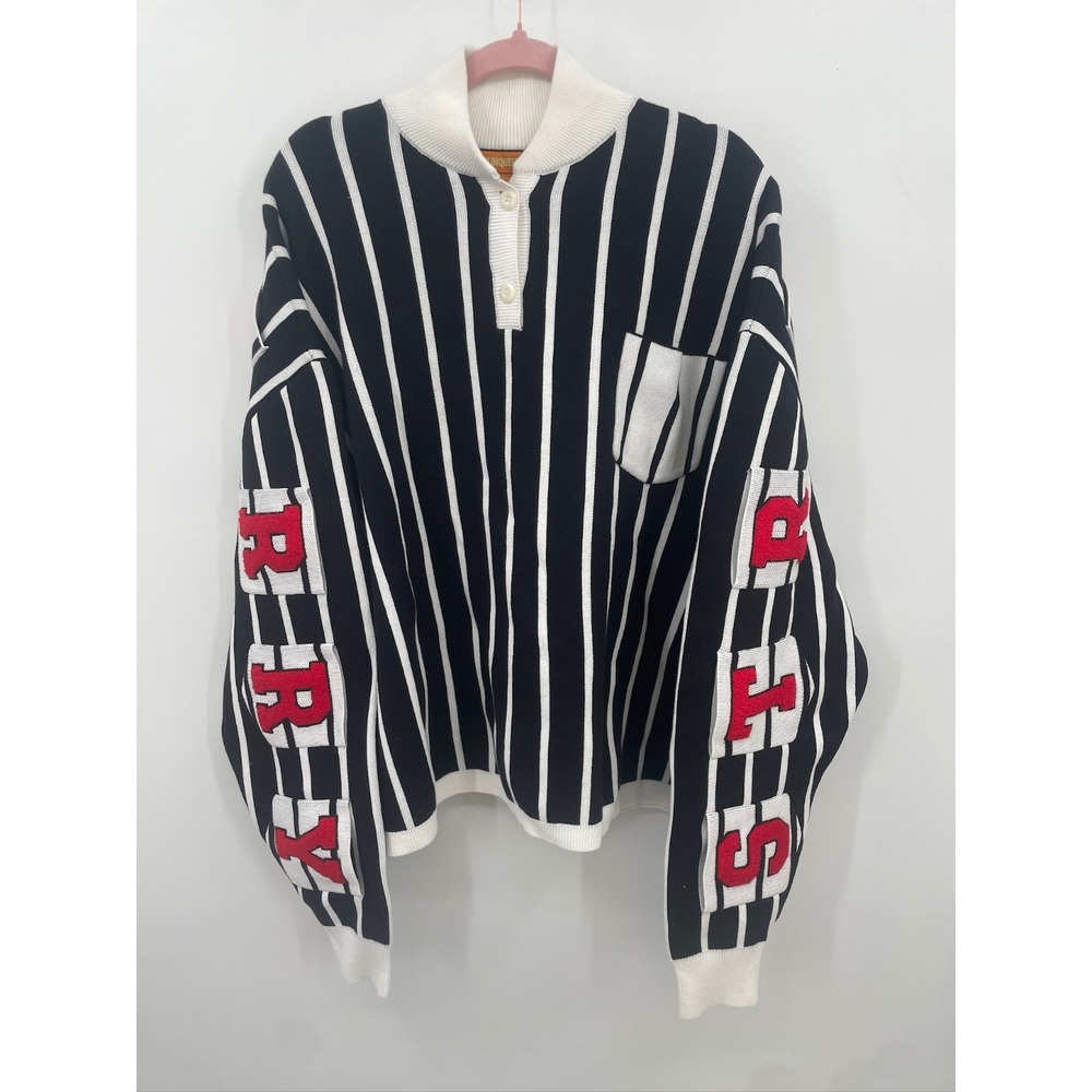 Delinquents Art Strawberries are Red Ichigo Striped Long Sleeve Collared Top XL